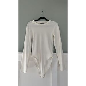 Zara Ribbed Long‎ Sleeve Bodysuit Ivory cream large
